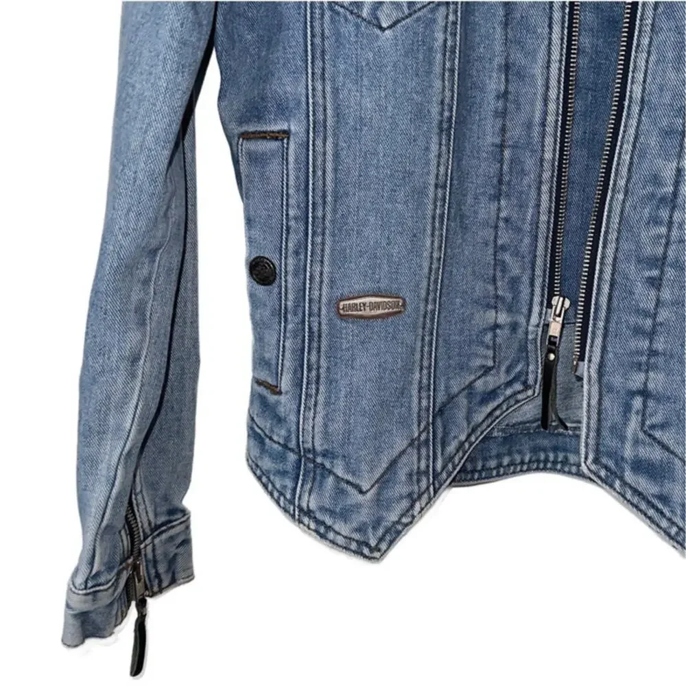 Vintage Harley Davidson Light Wash Back Patch Logo Denim Jean Jacket Women's Med - Picture 3 of 9